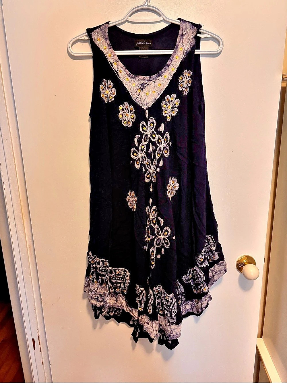 Naira's Dream Floral Embroidered Mini Dress in Black Size Large